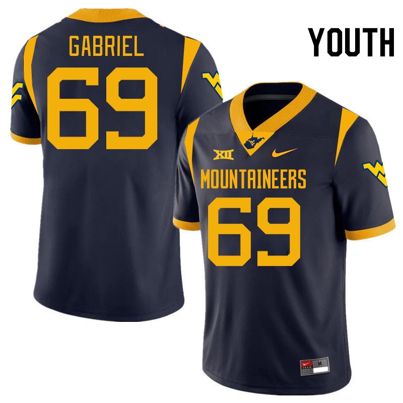 Youth #69 Nate Gabriel West Virginia Mountaineers College 2024 New Uniforms Football Jerseys Stitche